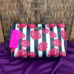 NWT Betsey Johnson Large Striped Floral Large Wristlet
